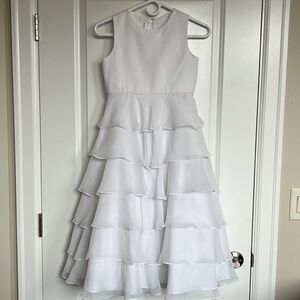 Petite Princess Bride & Co Tiered Dress Girls sz 10 Flower Girl Sleeveless White